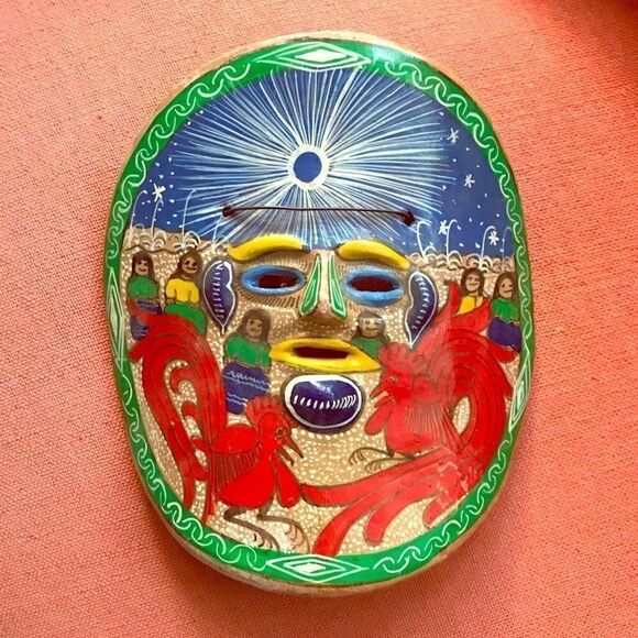 Mexican Clay Mask, Hand Painted, Acapulco Folk Art - Picture 1 of 2